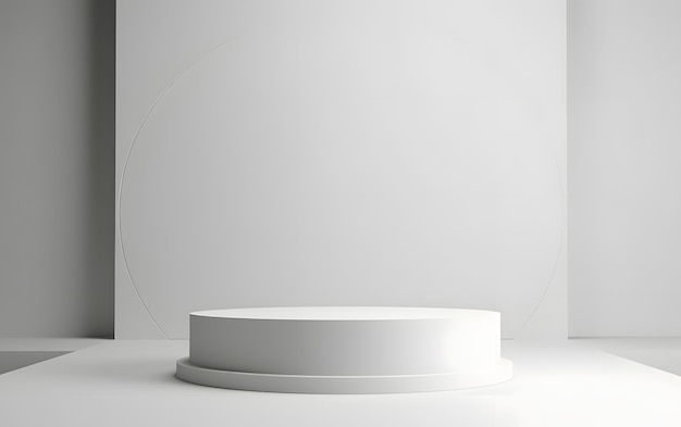 A white round podium with a circle in the middle that says'the word'on it