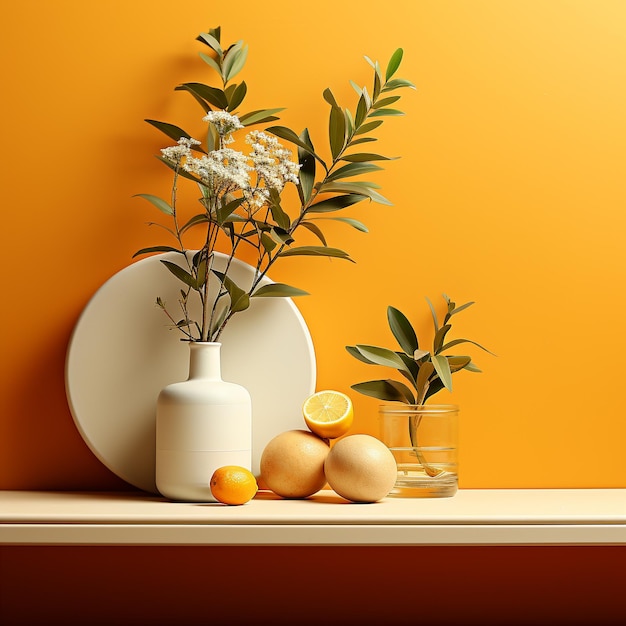 White round shelf standing on an orange background