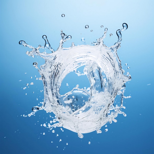 White round splash of water on blue background