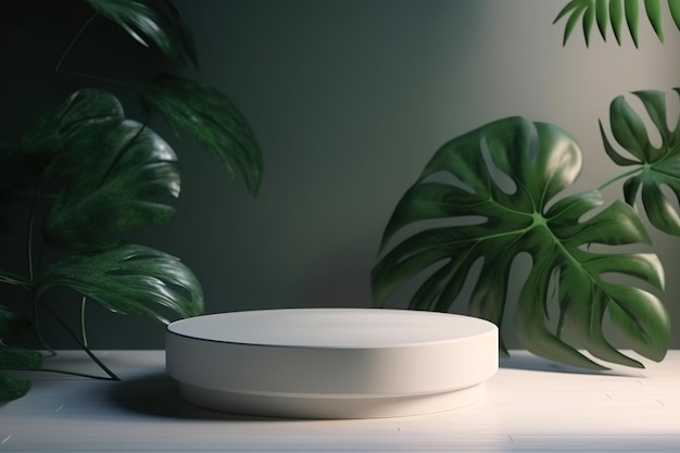 White round stand object sitting on top of table Modern minimalist design Made with Generative AI