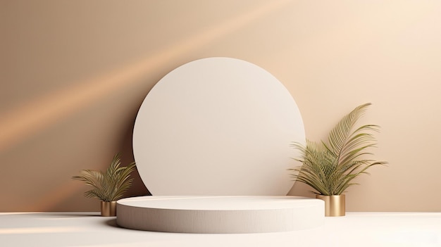 A white round table with a planter on it