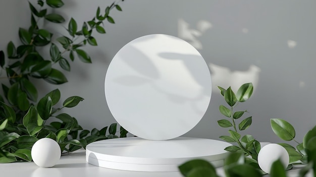 White round template podium mockup for natural organic cosmetic product presentation generative ai