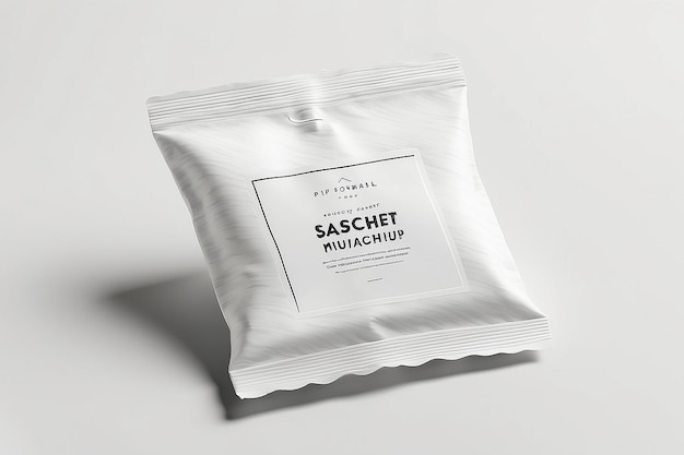 Photo white sachet mockup against white background