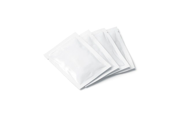 White sachet packets stack Package bundle for tea coffee sugar Clear bunch wrapped medications