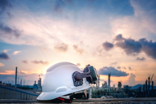 White safety helmet in factory