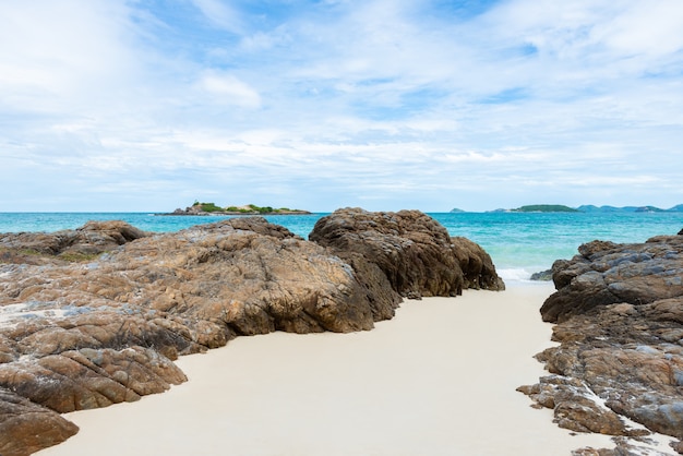 White sand beach with blue sea on Koh Samaesarn. 