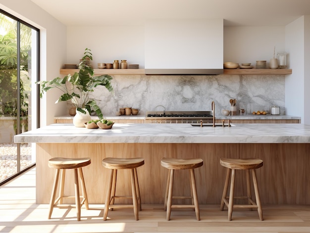 White scandinavian interior design of kitchen Generative ai