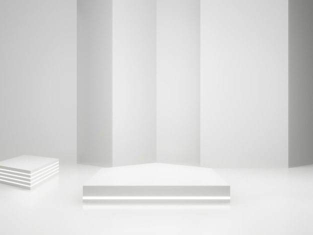 White SciFi product display background Scientific podium with white neon lights