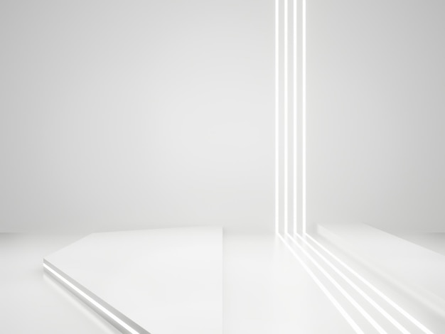 White SciFi product display background Scientific podium with white neon lights