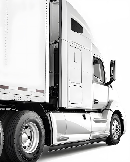 a white semi truck with the word  cab  on the side