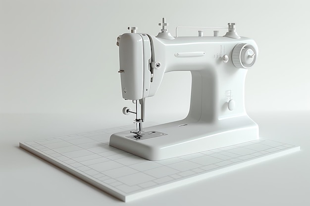 Photo white sewing machine on a white grid surface