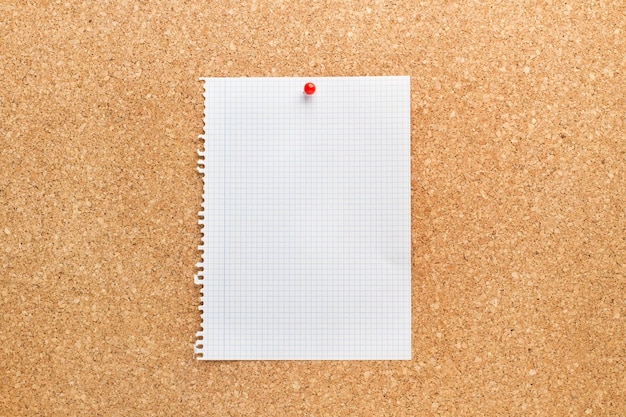 White sheet of paper hanging on a cork board