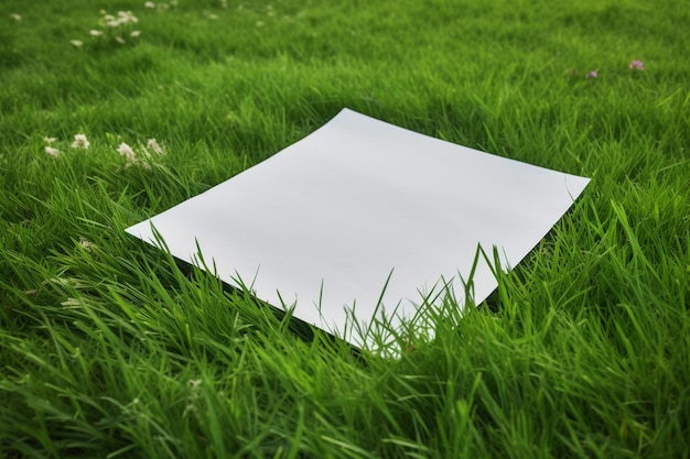 A white sheet of paper lies on the grass.