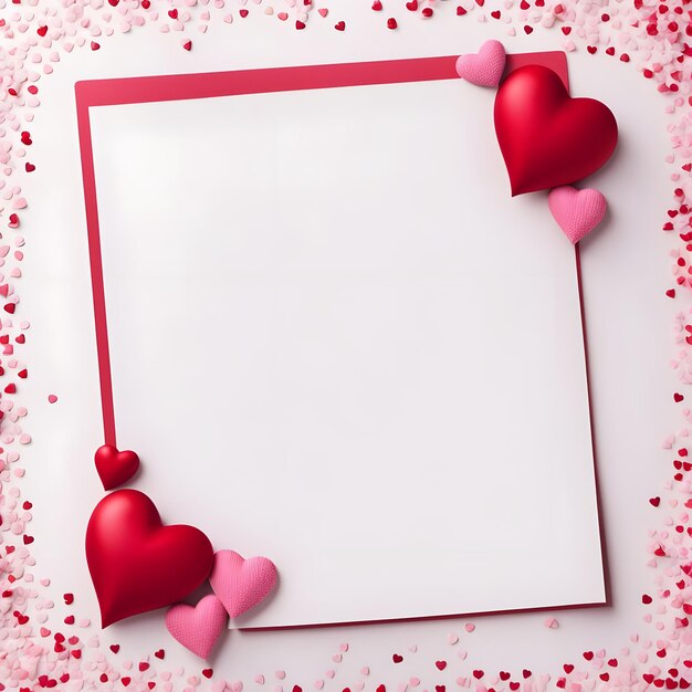 a white sheet of paper with hearts and a white background with a red heart on it