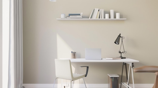 a white shelf with a lamp and a book on it