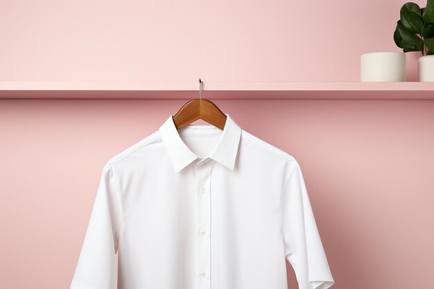 White shirt against a gentle blush pink background