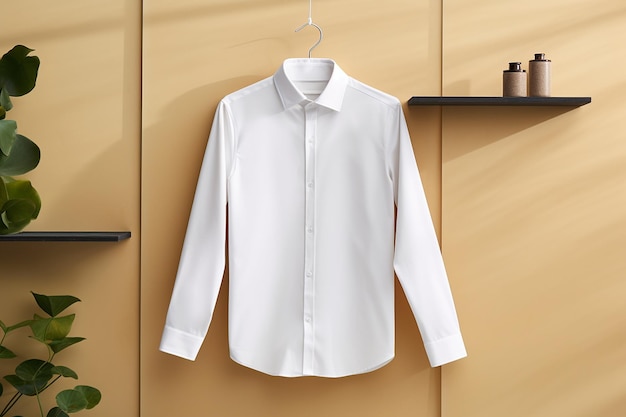 White shirt against a light khaki background