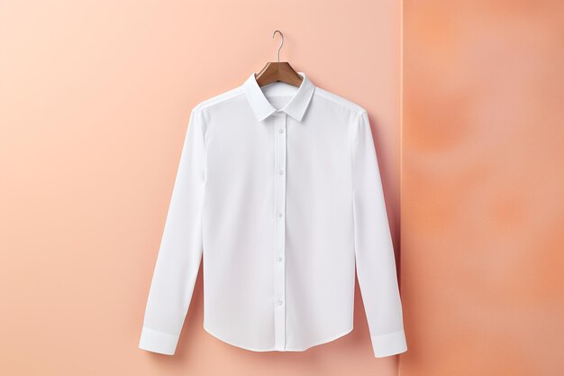 White shirt against a muted salmon pink background