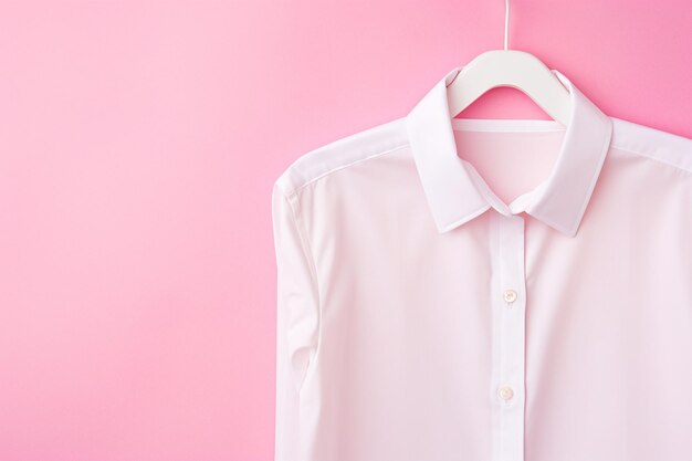 White shirt against a soft pastel pink background