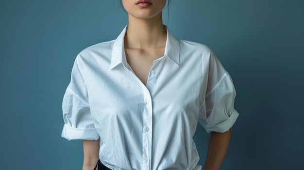 Photo white shirt and black pants blouse mockup on model clothing fashion attire