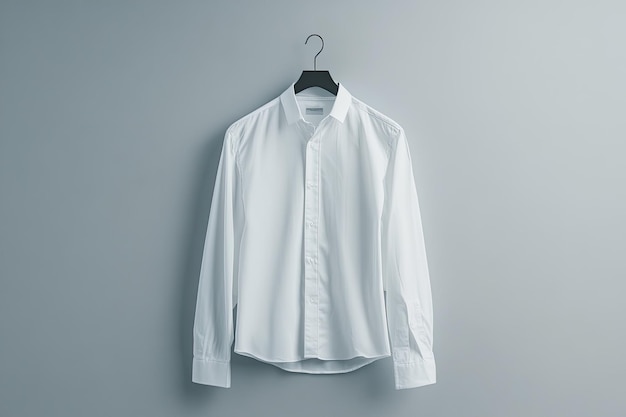 Photo white shirt on a hanger against a grey background