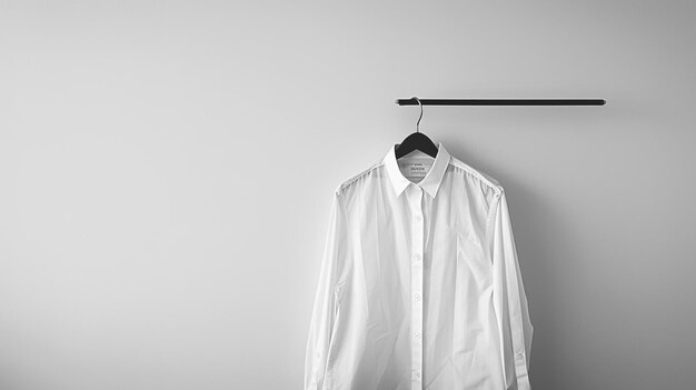 a white shirt hanging on a hanger with a shirt hanging on it