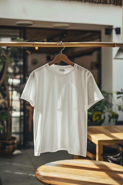 a white shirt hanging on a hanger with a white shirt hanging on a hanger