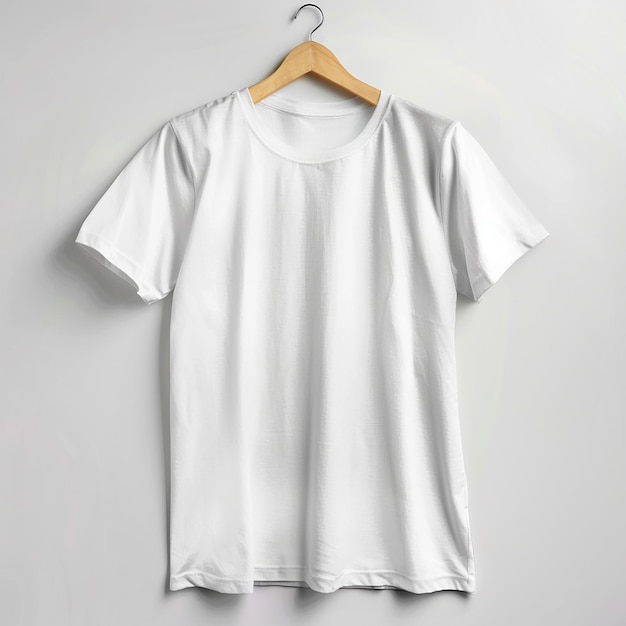 a white shirt hanging on a hanger with a yellow tag