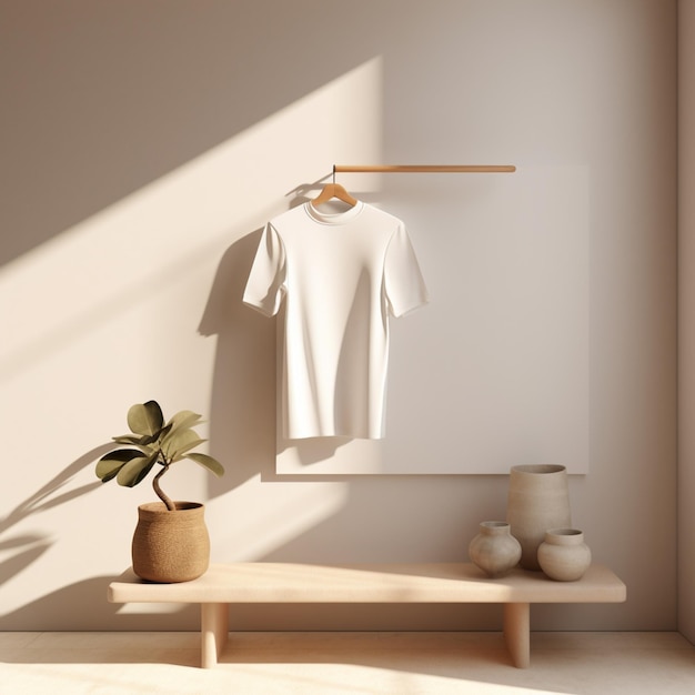 Photo a white shirt hangs on a hanger with a plant on it