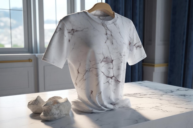 A white shirt on a table with a window behind it