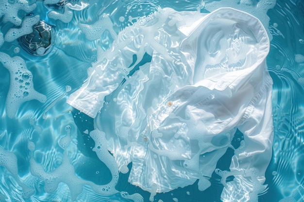 White shirt washing in blue water