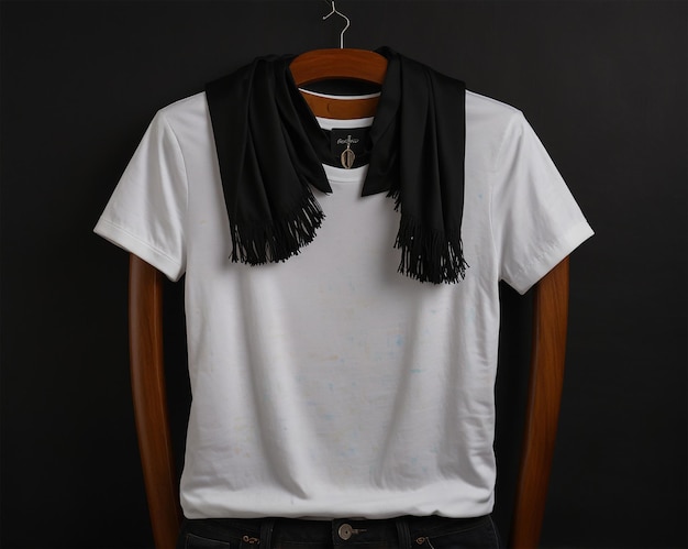 White shirt with black tassels on the front and the word quot t quot on the bottom Mockup Ai Images