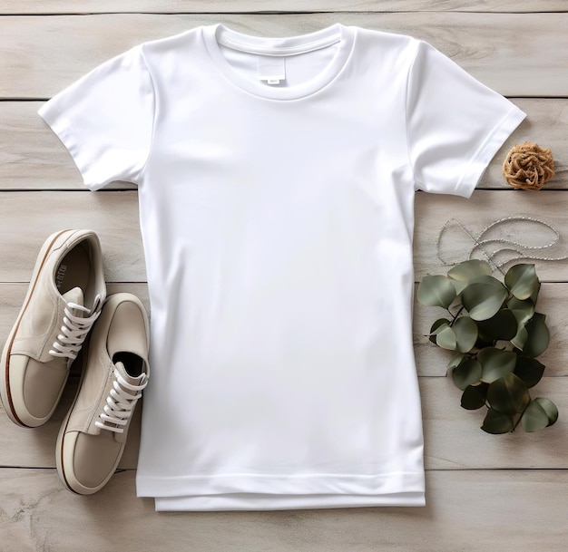 A white shirt with shoes and pant in the background