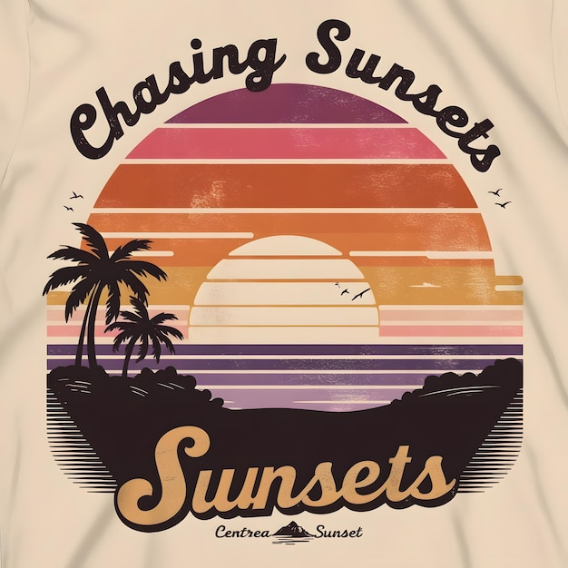 a white shirt with a sunset on it