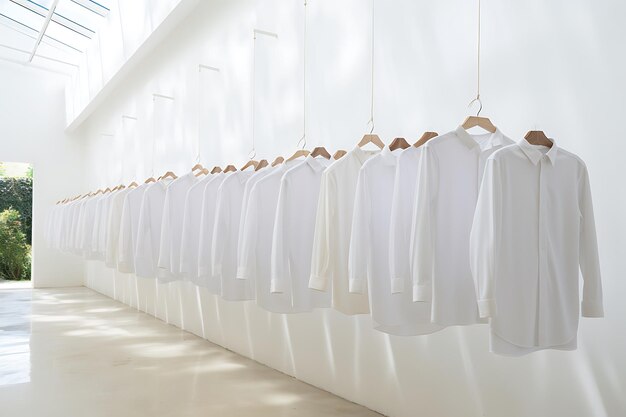 Photo white shirts hanging in room