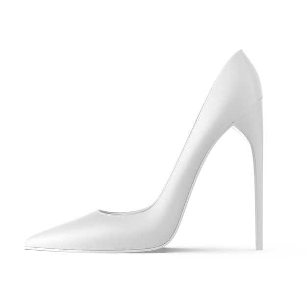 A white shoe with a heel that says'white shoe '