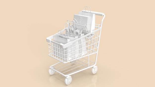 The white shopping cart for market or business concept 3d rendering