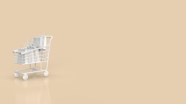 The white shopping cart for market or business concept 3d rendering