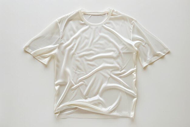 Photo white shortsleeved shirt laid flat on a light surface showcasing its smooth texture and minimalistic design with soft folds