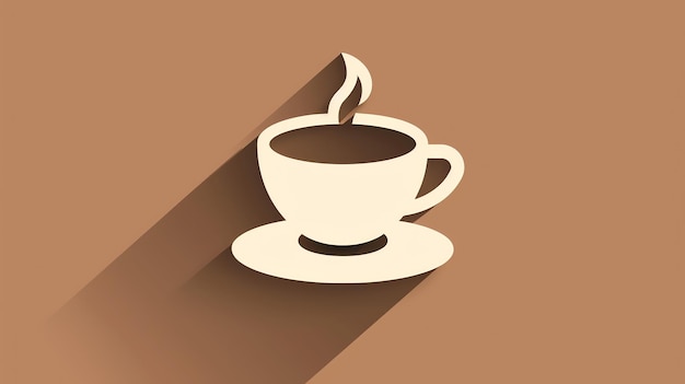 A white silhouette of a coffee cup with steam on a brown background