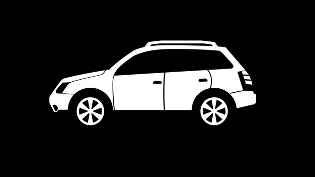 White silhouette of a SUV on a black background