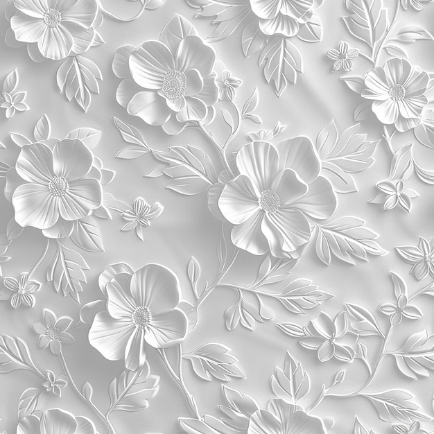 White Simple Floral Embossed Digital Background