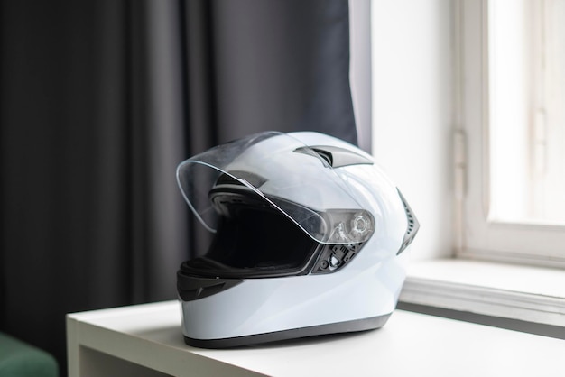 A white simple racing helmet for car motorsport use