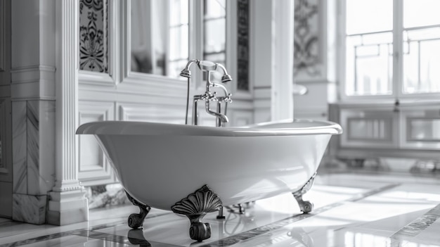 Photo a white sink with a faucet in the middle of it