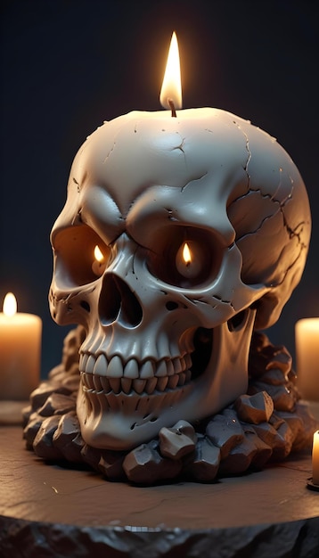 Photo a white skull with a bunch of candles in the background