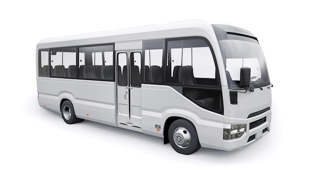 White Small bus for urban and suburban for travel. Car with empty body for design and advertising. 3d illustration.