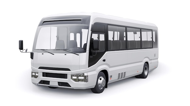 White Small bus for urban and suburban for travel Car with empty body for design and advertising 3d illustration