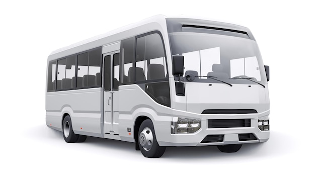 White Small bus for urban and suburban for travel Car with empty body for design and advertising 3d illustration