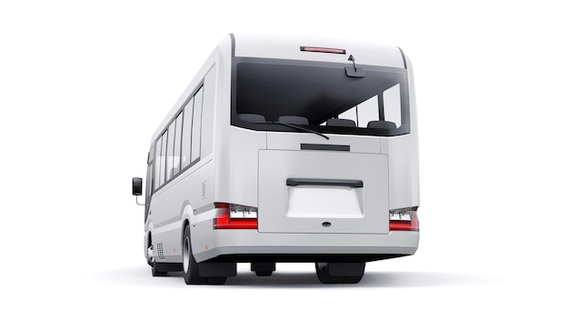 White Small bus for urban and suburban for travel Car with empty body for design and advertising 3d illustration