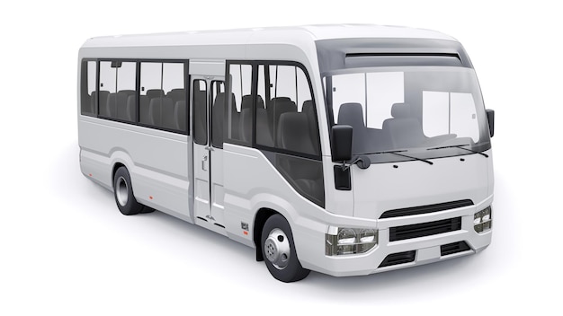 White Small bus for urban and suburban for travel Car with empty body for design and advertising